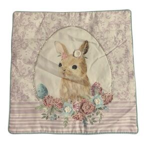 Charming Bunny Floral Paisley Accent Crochet Embellished Pillow Cover Easter